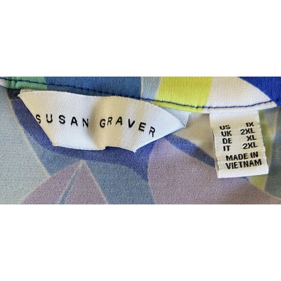 Susan Graver Women Multicolor Print Liquid Knit 3/4-Sleeve Top w/Cutout Size 1X - Picture 7 of 10